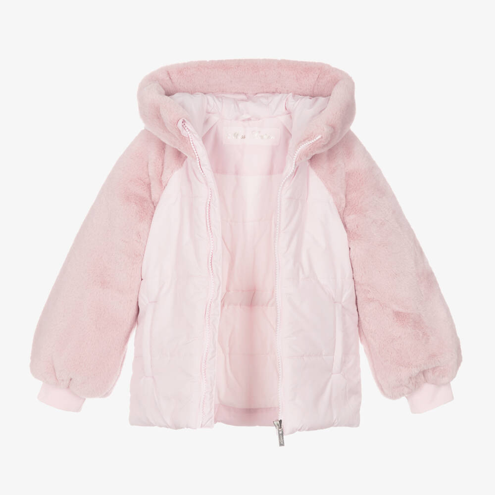 Lapin House-Girls Cosy Pink Hooded Coat | Childrensalon Outlet