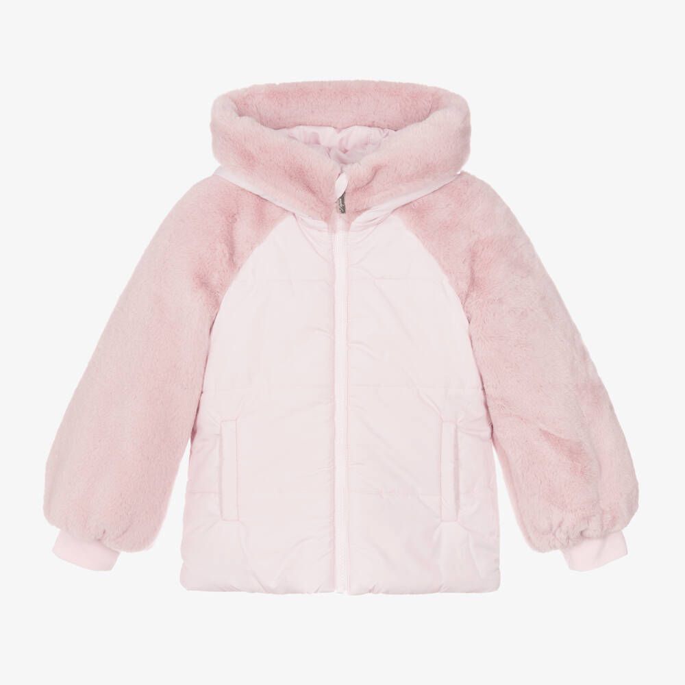 Lapin House-Girls Cosy Pink Hooded Coat | Childrensalon Outlet