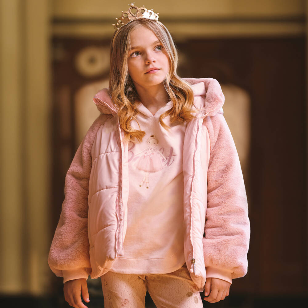 Lapin House-Girls Cosy Pink Hooded Coat | Childrensalon Outlet