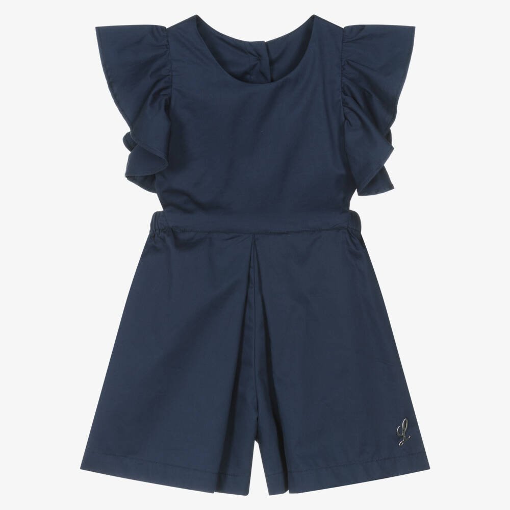 Lapin House-Голубой хлопковый ромпер с оборками для девочек | Childrensalon Outlet