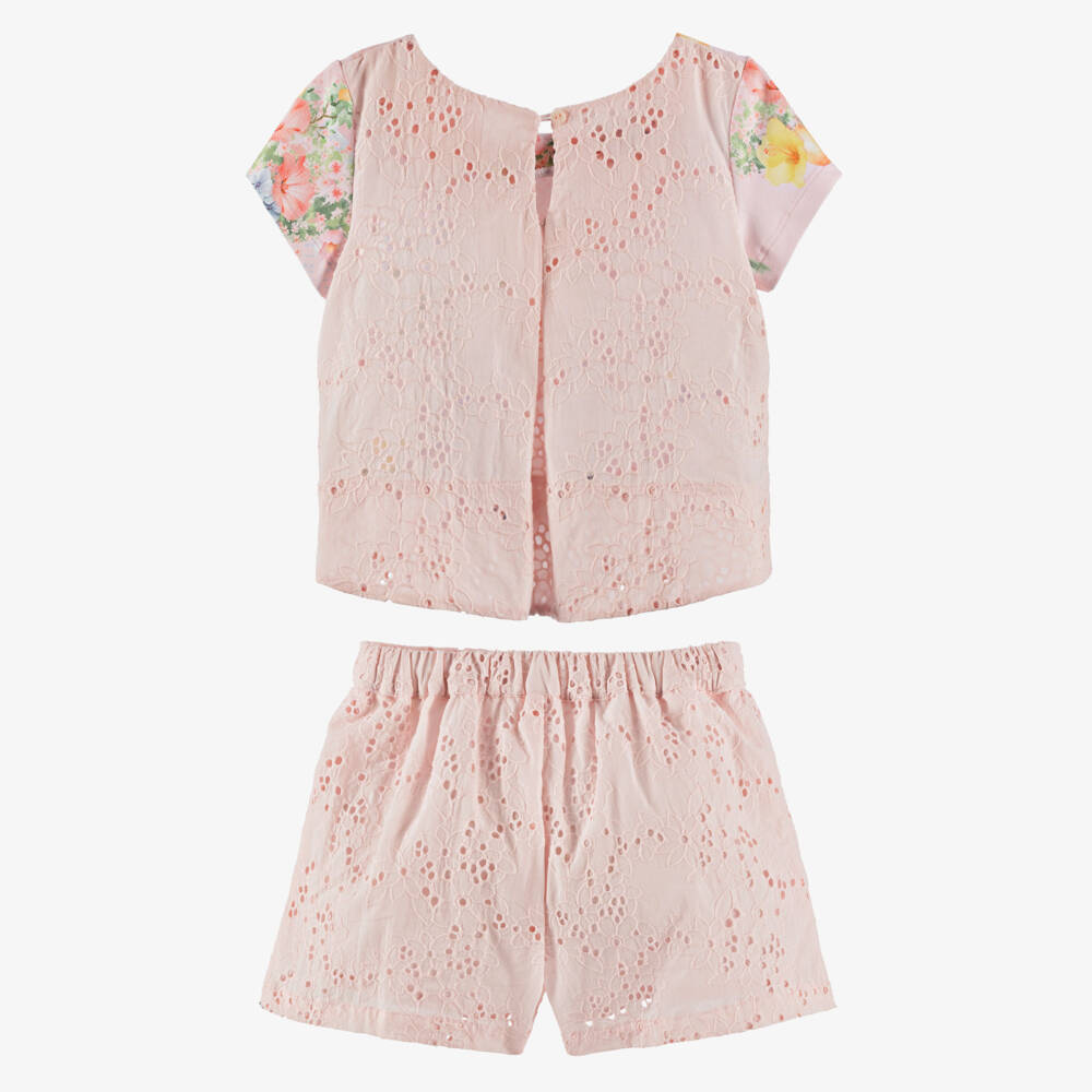 Lapin House-Girls Cotton Pink Floral Embroidered Ensemble | Childrensalon Outlet