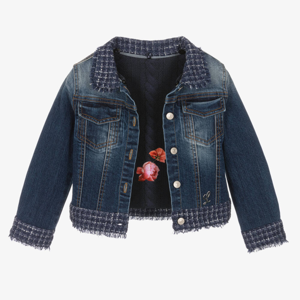Lapin House-Girls Denim Jacket with Tweed Accents | Childrensalon Outlet