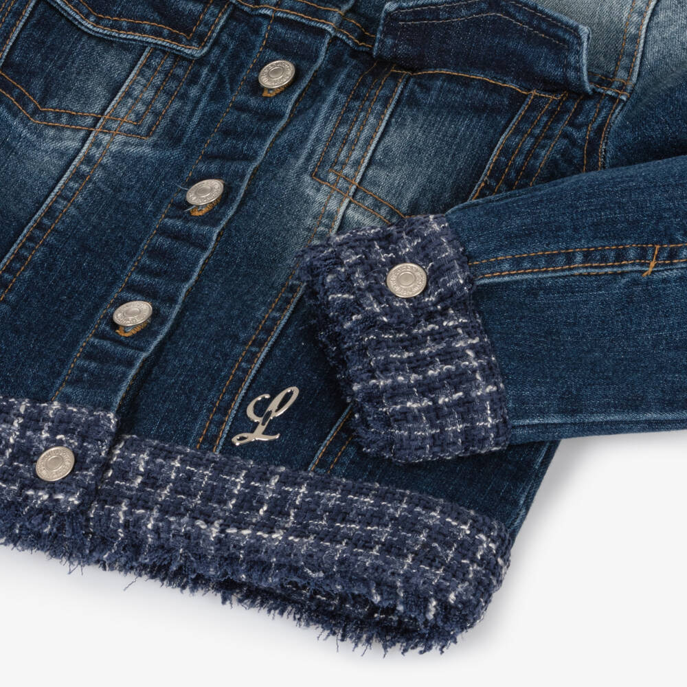 Lapin House-Girls Denim Jacket with Tweed Accents | Childrensalon Outlet