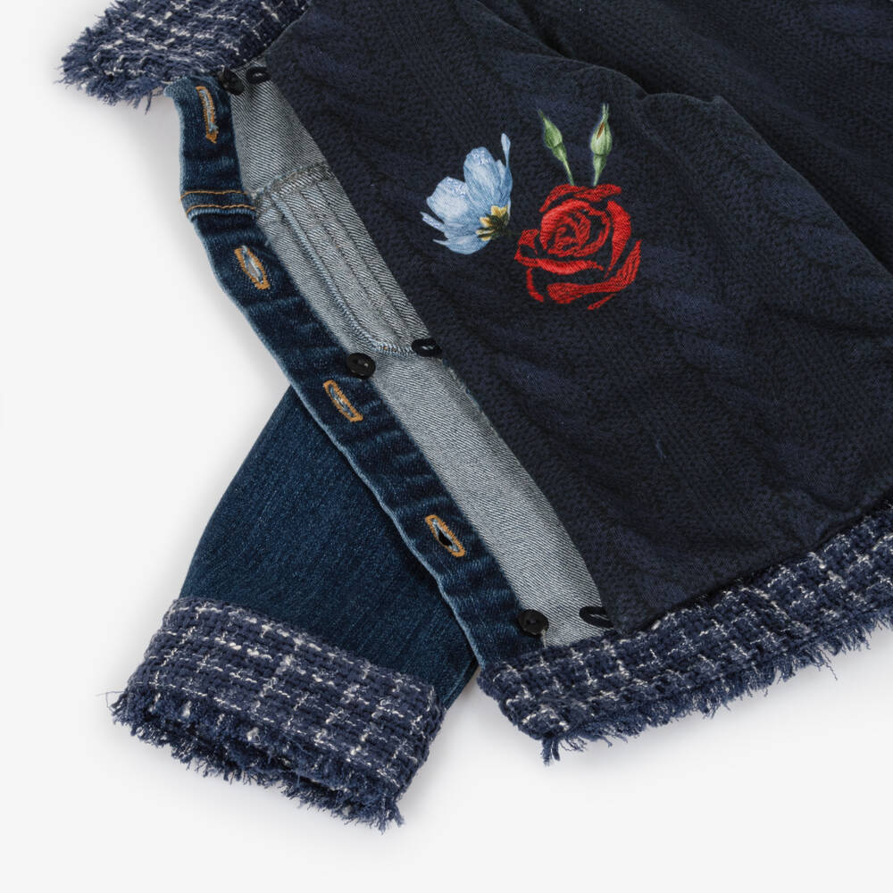 Lapin House-Girls Denim Jacket with Tweed Accents | Childrensalon Outlet