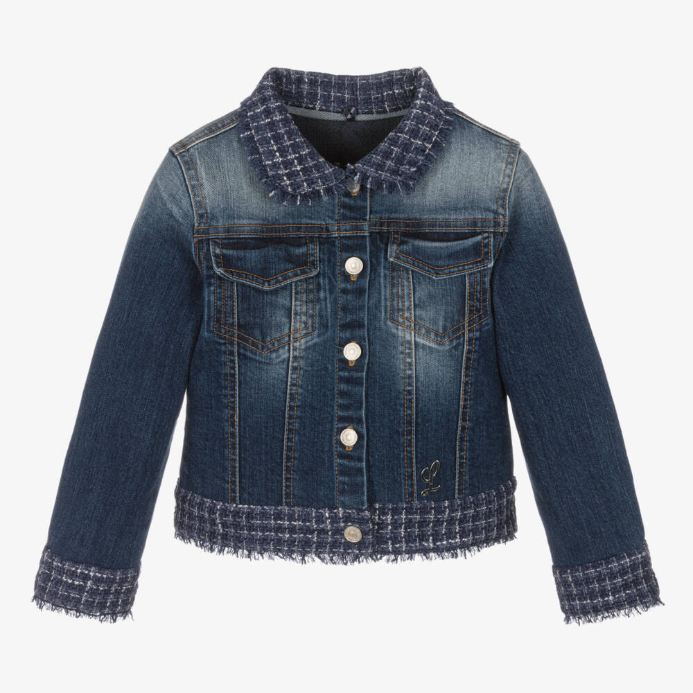 Lapin House-Girls Denim Jacket with Tweed Accents | Childrensalon Outlet