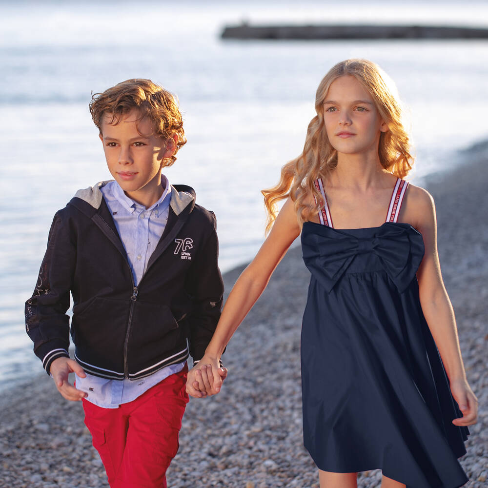 Lapin House-Girls Elegant Navy Bow Frock | Childrensalon Outlet