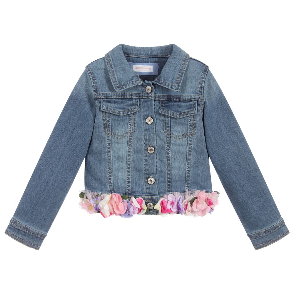 Lapin House - Girls Floral Blue Denim Jacket | Childrensalon