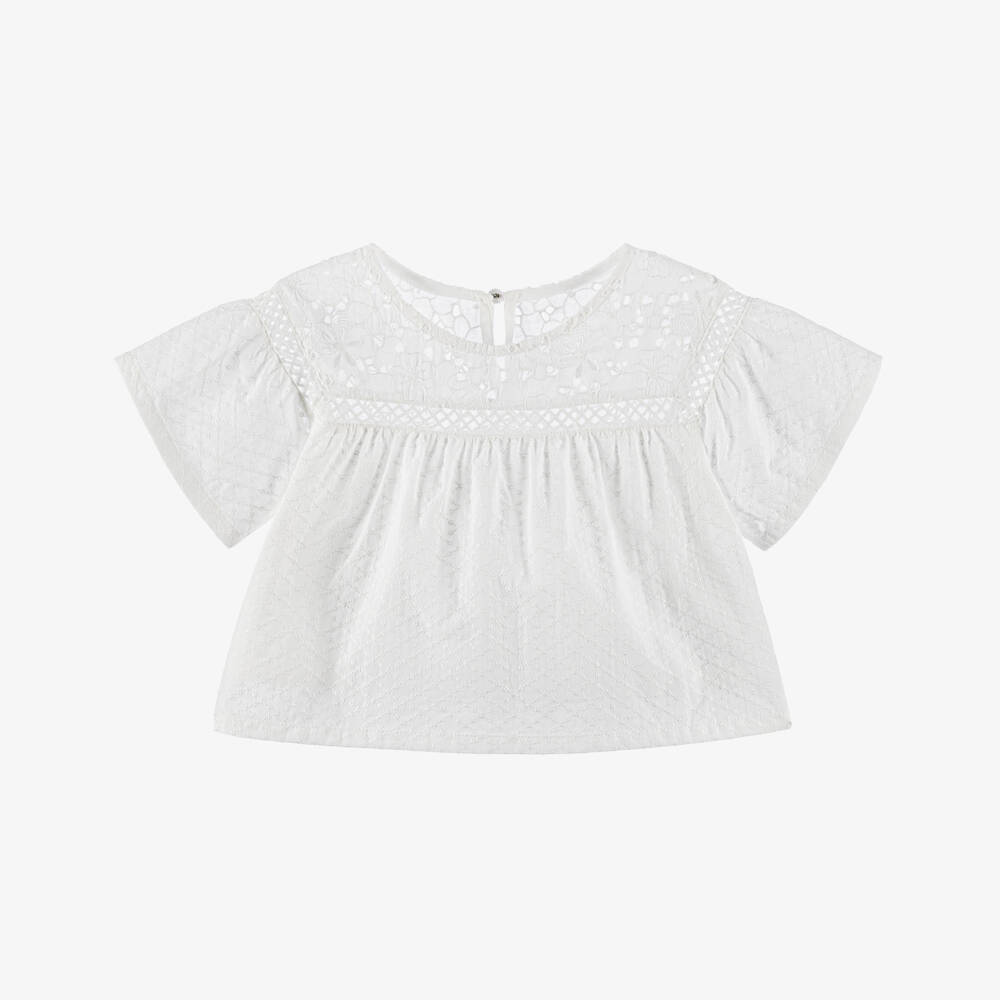 Lapin House-Белый хлопковый топ с цветочным узором для девочек | Childrensalon Outlet