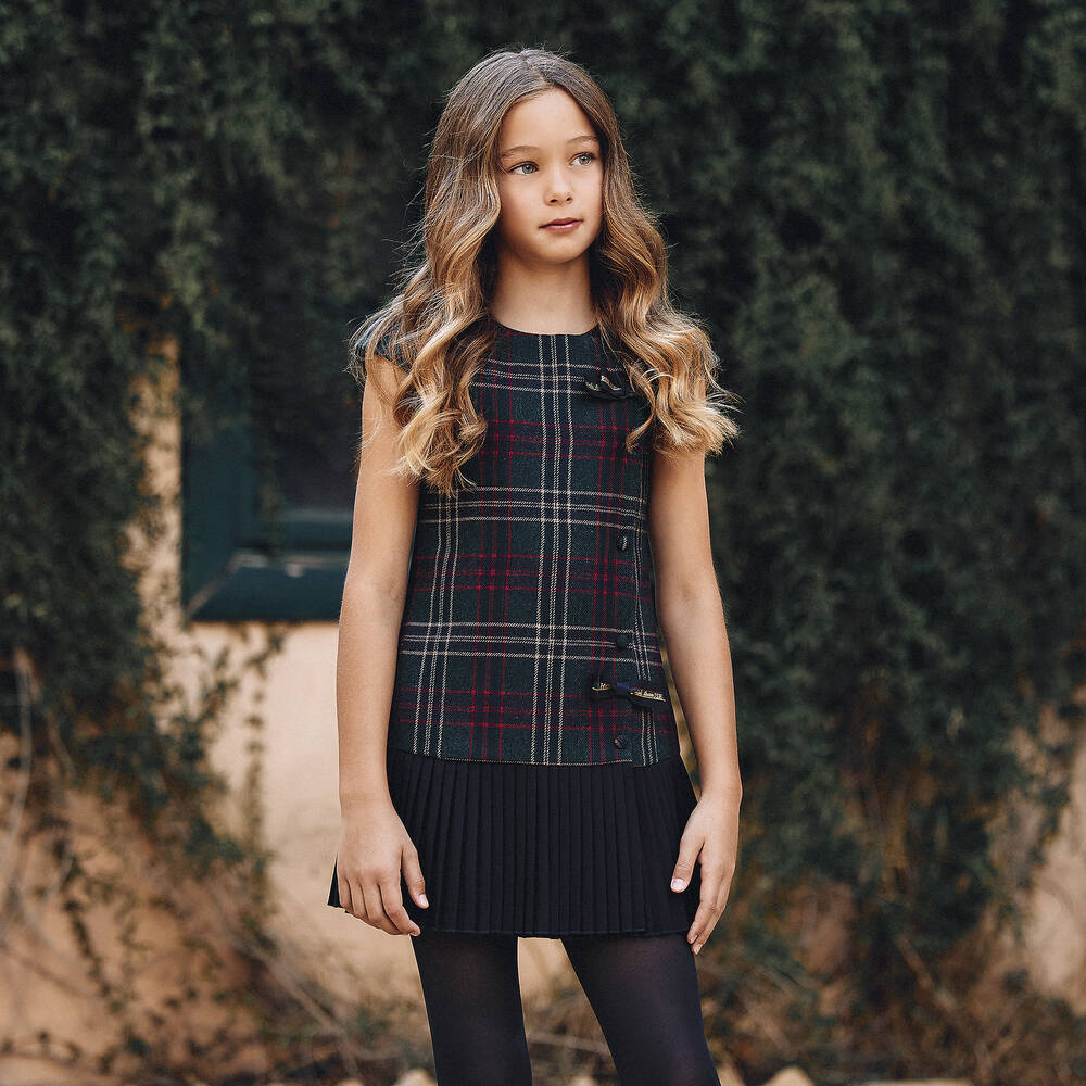 Lapin House-Girls Green & Blue Tartan Dress | Childrensalon Outlet