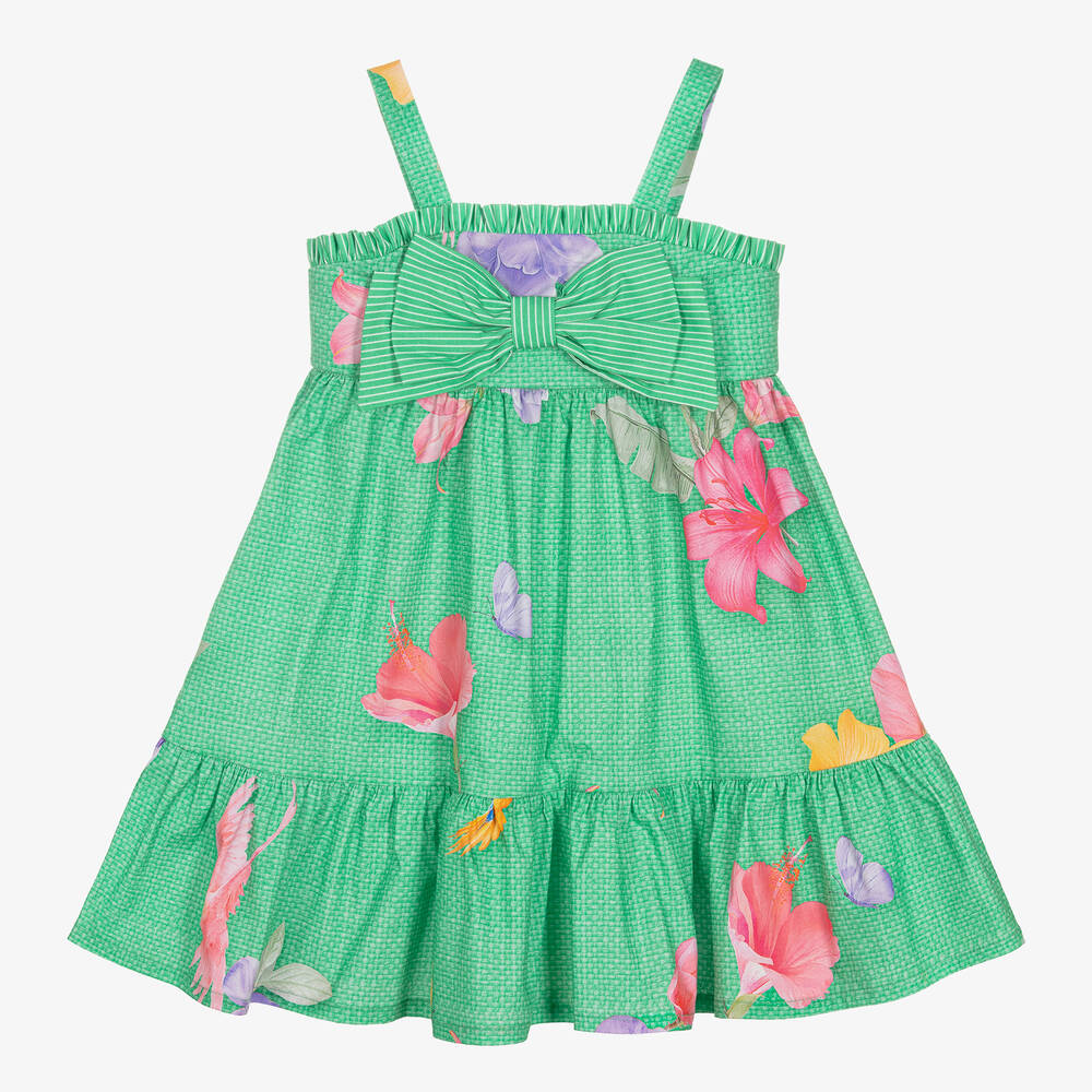 Lapin House - Зеленое хлопковое платье с цветами | Childrensalon