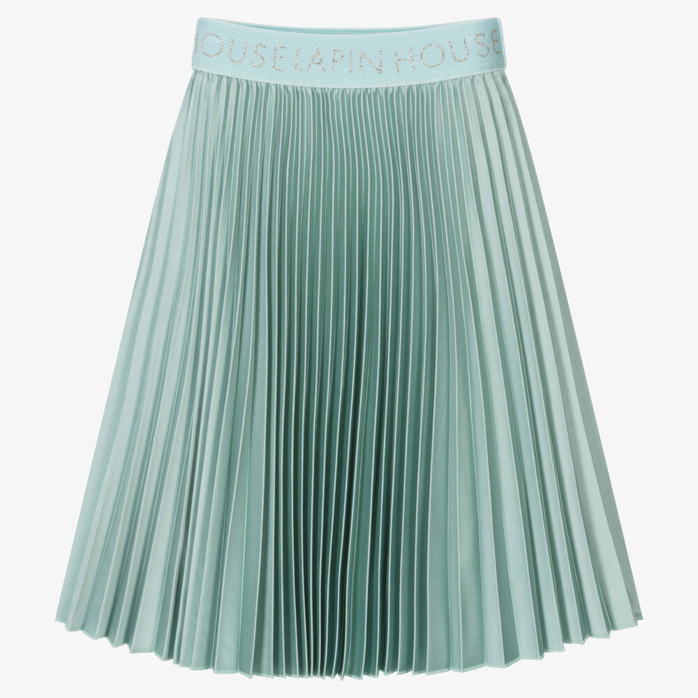 Lapin House - Girls Green Pleated Satin Skirt | Childrensalon