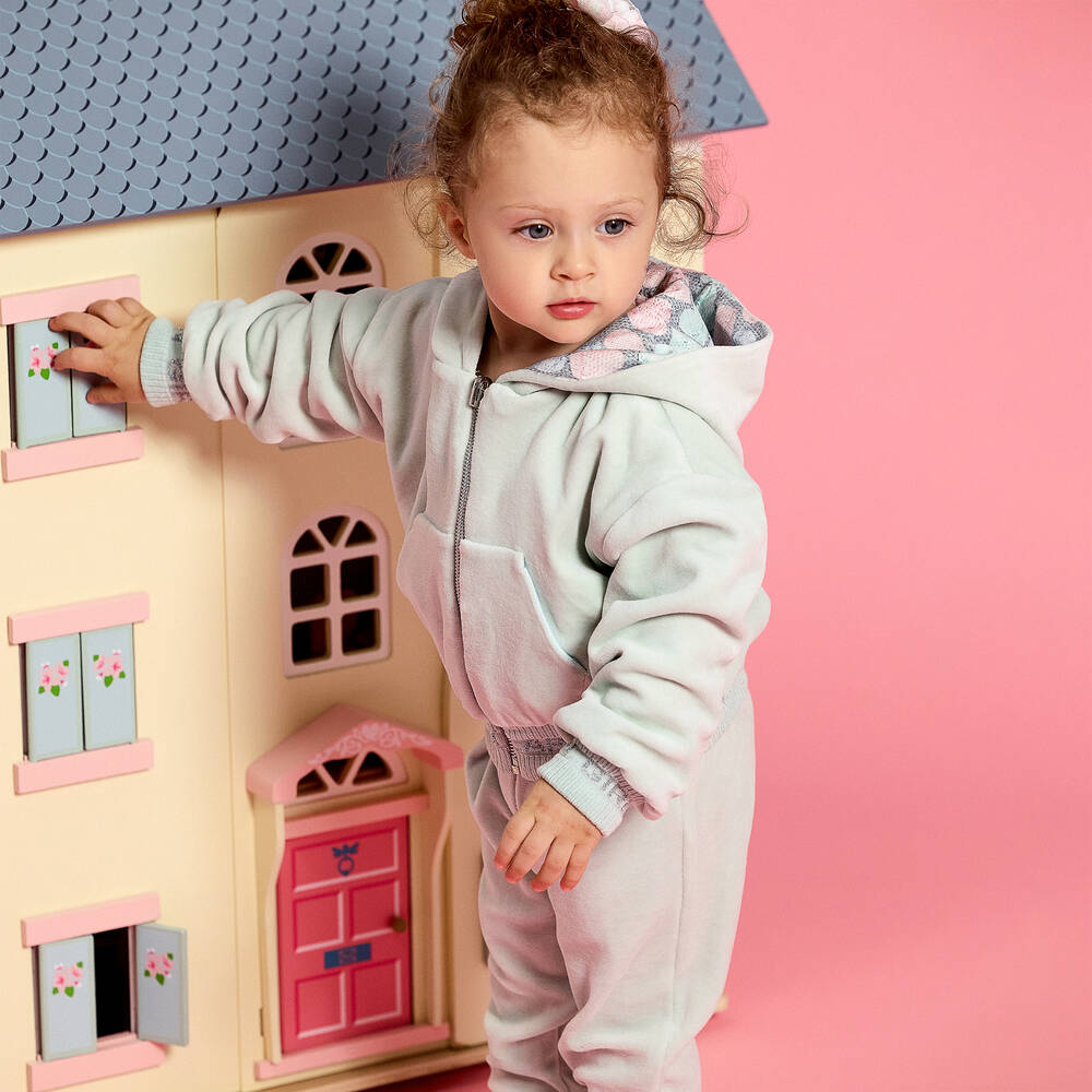 Lapin House Girls Green Reversible Velour Tracksuit Childrensalon Outlet