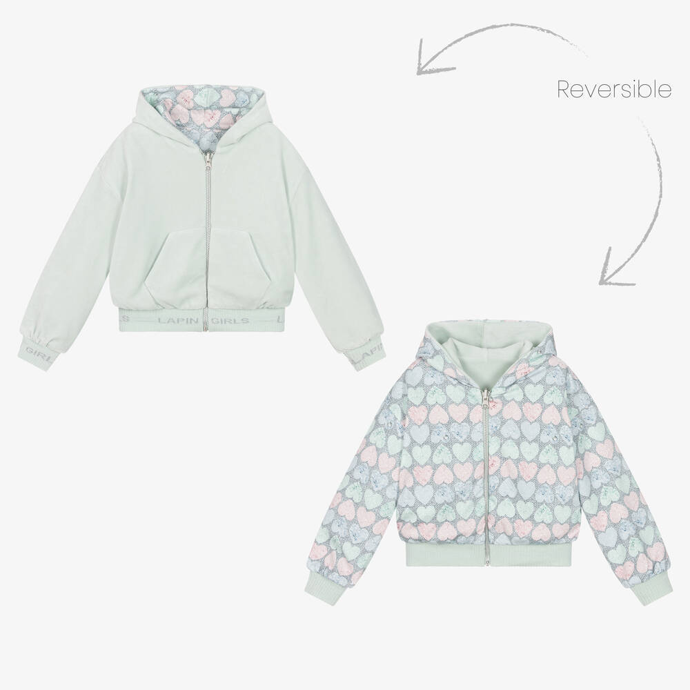 Lapin House-بدلة رياضية بوجهين قطن قطيفة أخضر نعناعي للبنات | Childrensalon Outlet