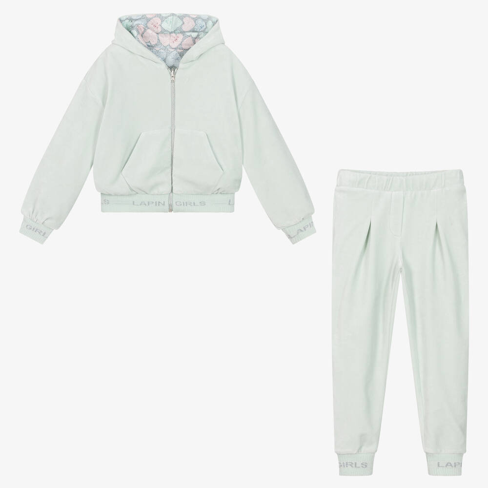 Lapin House-بدلة رياضية بوجهين قطن قطيفة أخضر نعناعي للبنات | Childrensalon Outlet