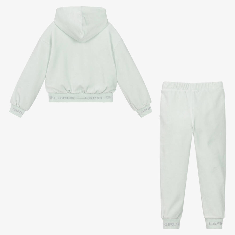 Lapin House-بدلة رياضية بوجهين قطن قطيفة أخضر نعناعي للبنات | Childrensalon Outlet