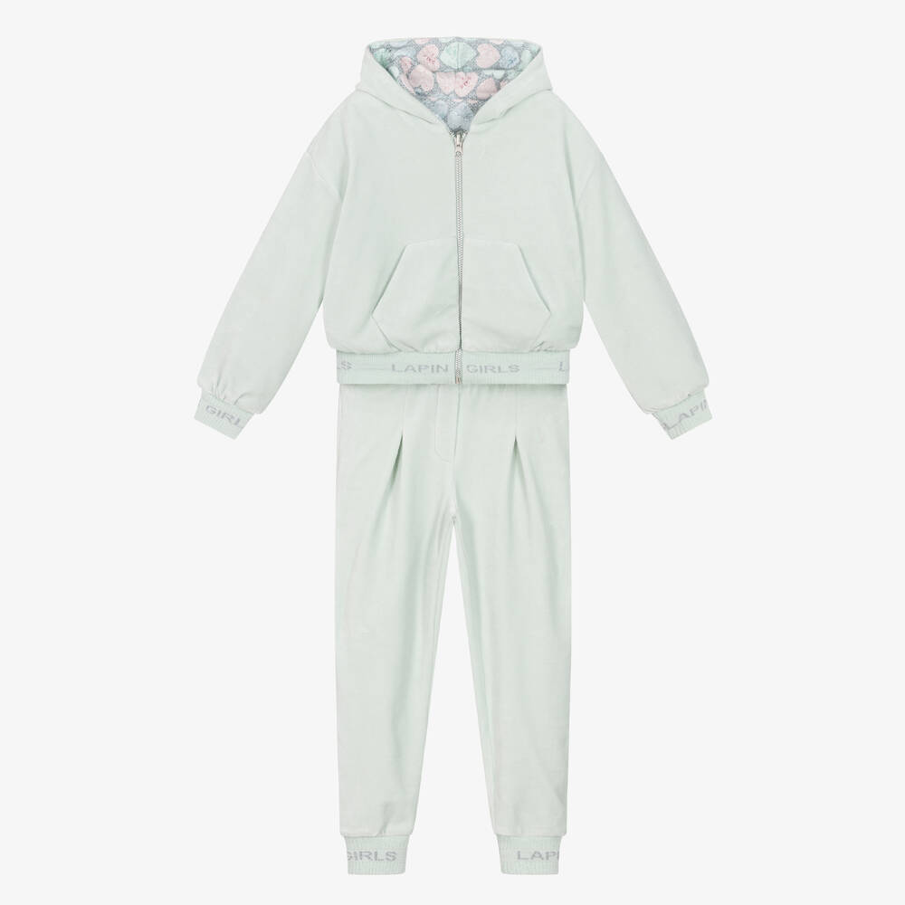 Lapin House - Girls Green Reversible Velour Tracksuit | Childrensalon