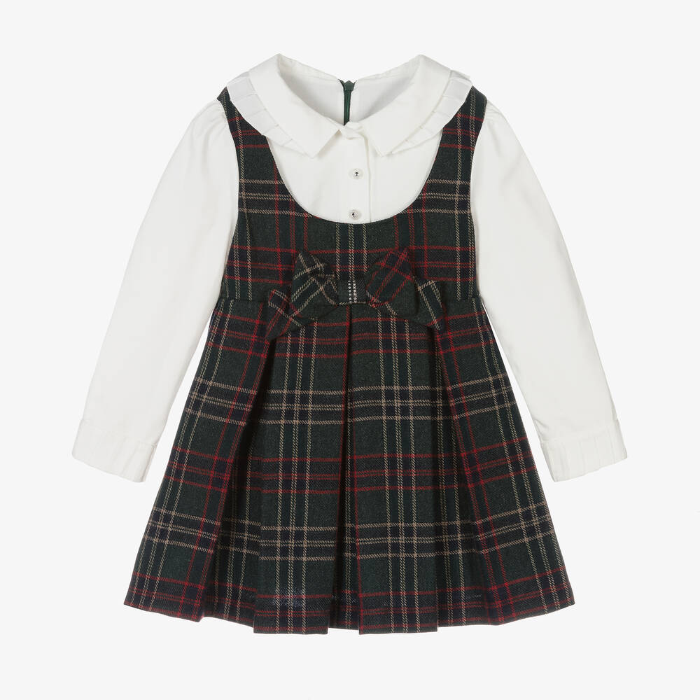 Lapin House - Зеленое платье в шотландскую клетку для девочек | Childrensalon