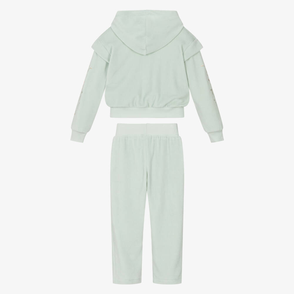 Lapin House-Girls Green Velour Flowers Tracksuit with Diamanté Flowers | Childrensalon Outlet