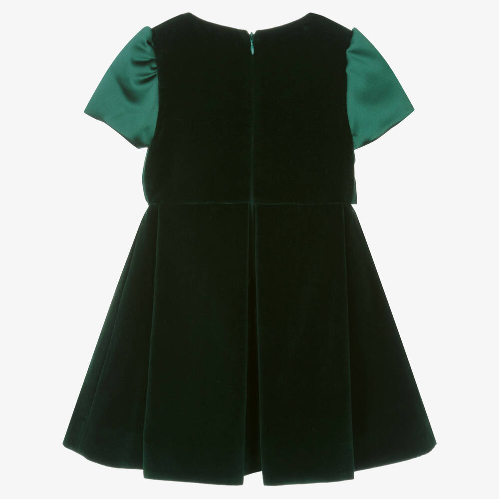 Lapin House-Зеленое платье из бархата и атласа с бантом | Childrensalon Outlet
