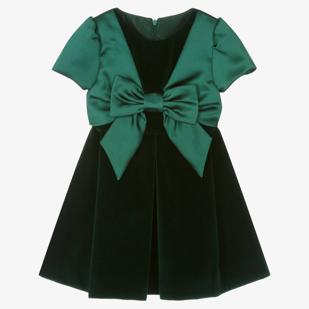 Lapin House - Robe verte en velours et satin | Childrensalon