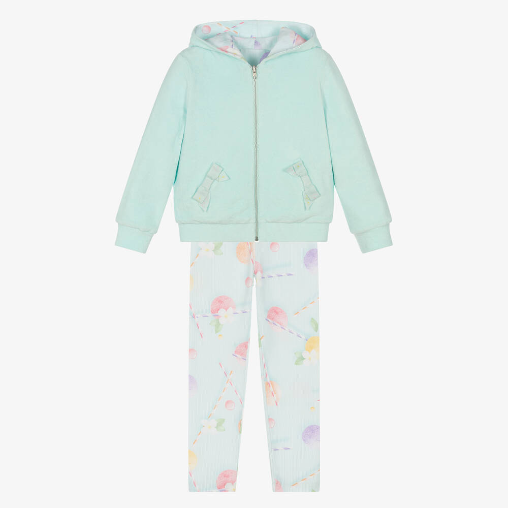 Lapin House - Haut zippé et legging rayé verts | Childrensalon