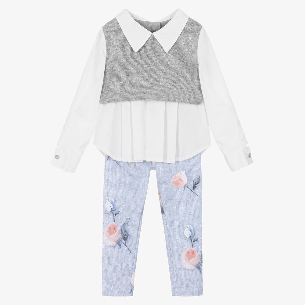 Lapin House-طقم ليقنز  قطن لون رمادي وأزرق للبنات | Childrensalon Outlet