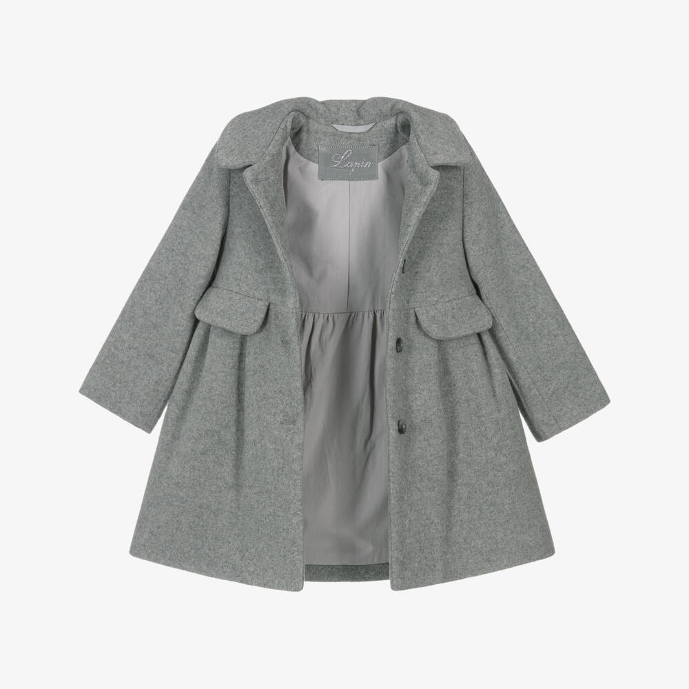 Lapin House-Girls Grey Coat with Detachable Hood | Childrensalon Outlet
