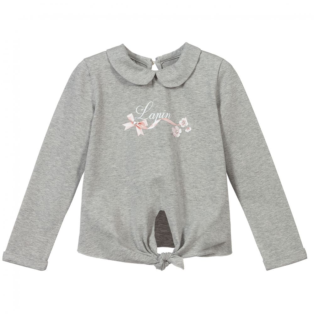 Lapin House - Girls Grey Cotton Top | Childrensalon