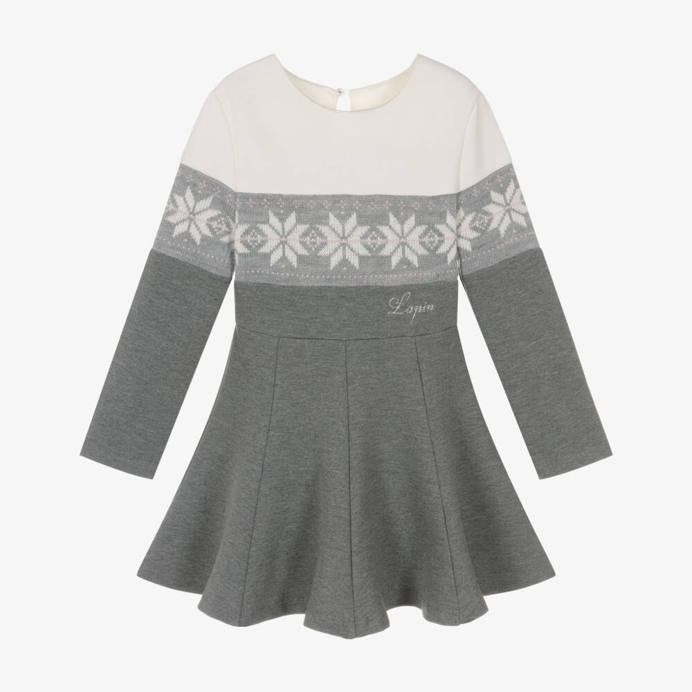 Lapin House-Girls Grey Fair Isle Jersey Dress | Childrensalon Outlet