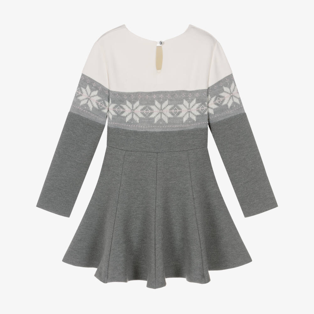 Lapin House-Girls Grey Fair Isle Jersey Dress | Childrensalon Outlet