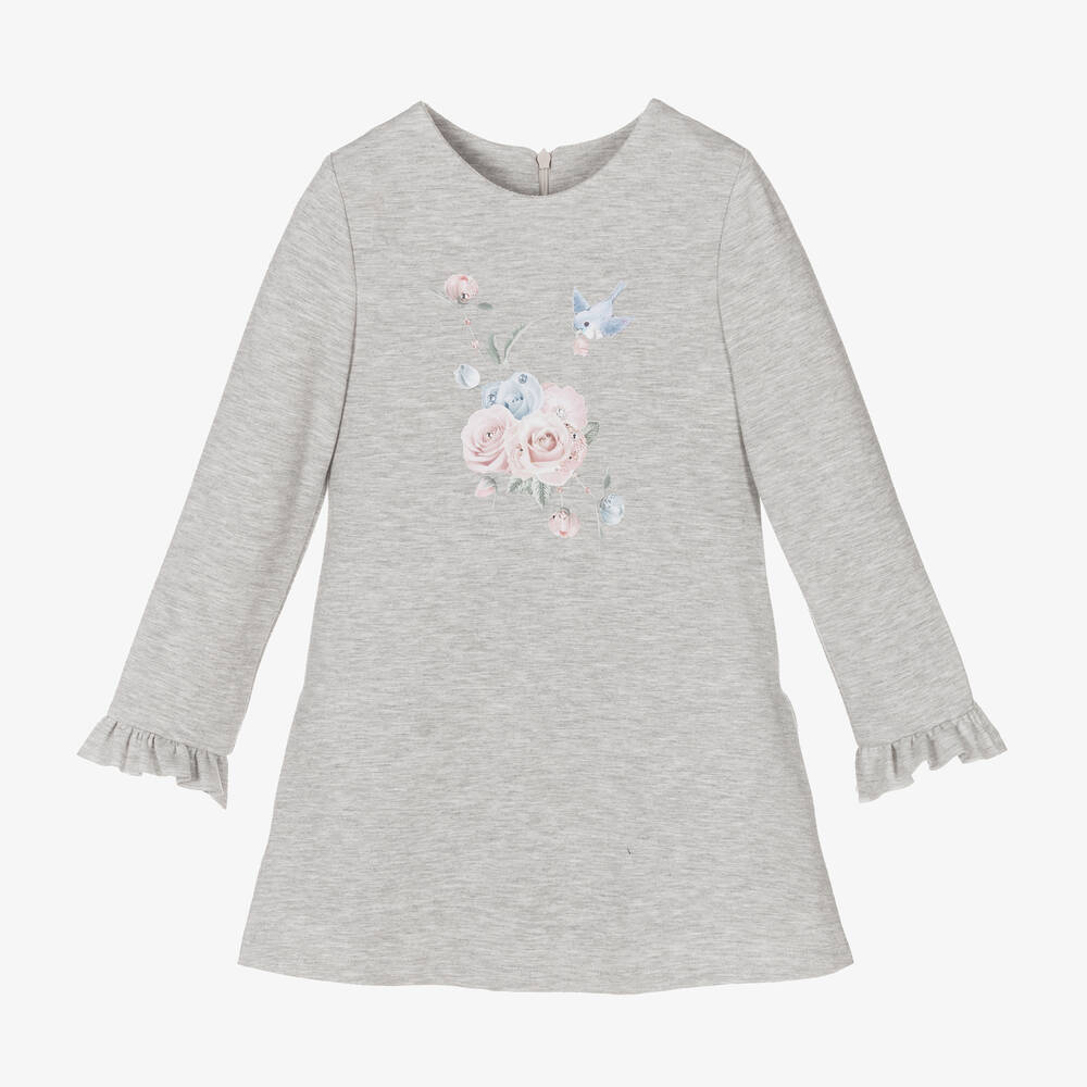 Lapin House-Girls Grey Floral Dress | Childrensalon Outlet