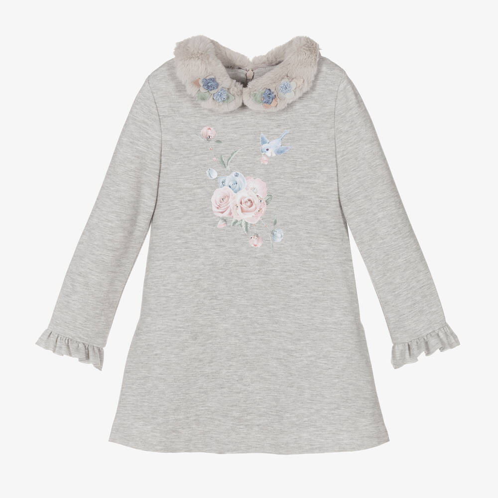 Lapin House - Robe grise à fleurs Fille | Childrensalon