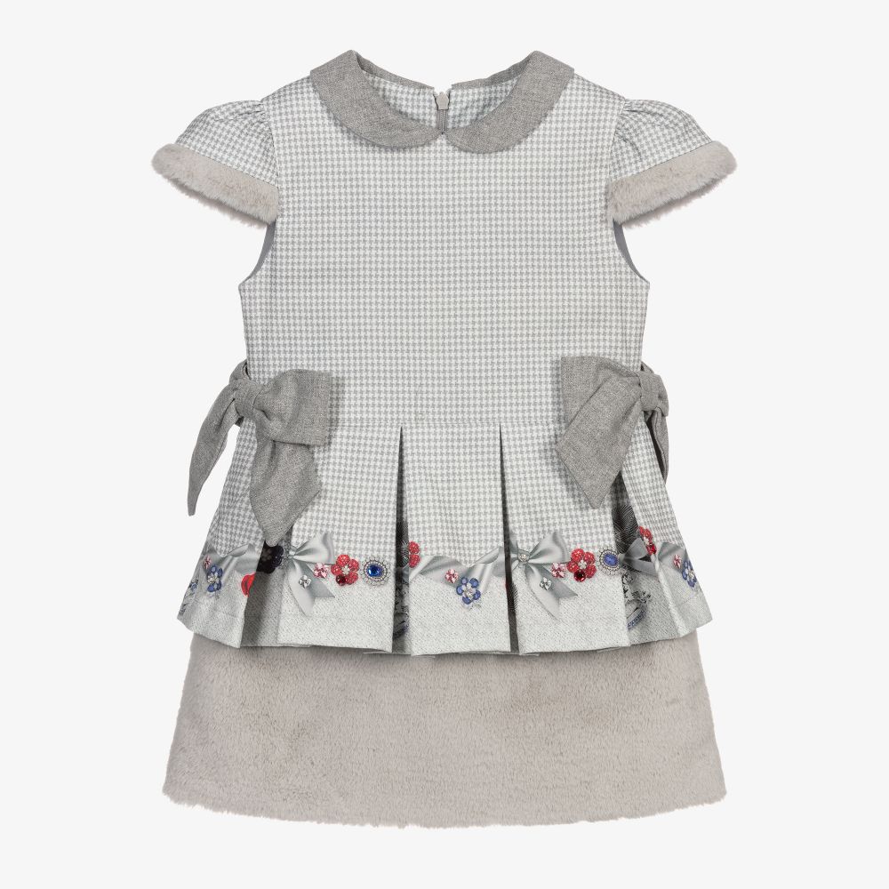 Lapin House - Серое платье с узором «гусиная лапка» для девочек | Childrensalon