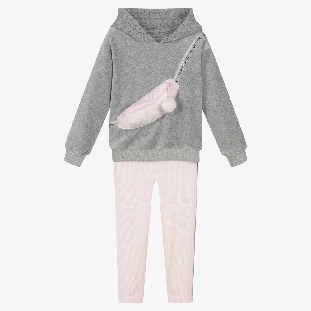 Lapin House - Girls Grey & Pink Cotton Leggings Set | Childrensalon