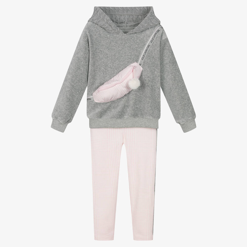 Lapin House-طقم ليقنز  قطن لون رمادي وزهري للبنات | Childrensalon Outlet