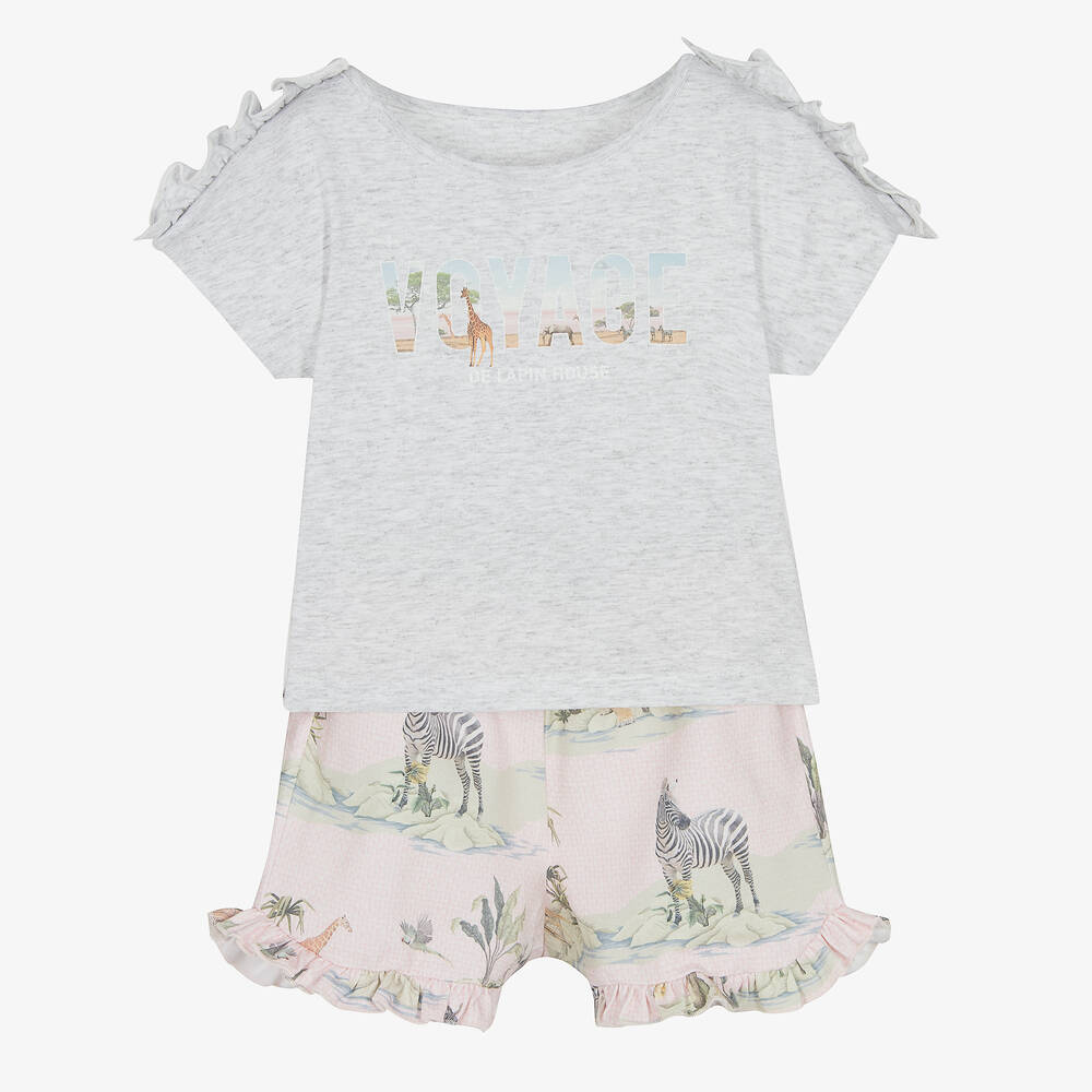 Lapin House - Ensemble short gris et rose safari | Childrensalon