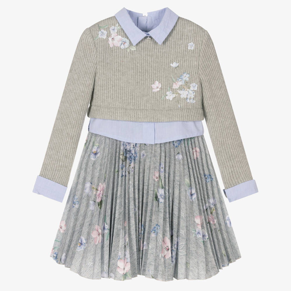 Lapin House - Girls Grey Pleated Dress | Childrensalon