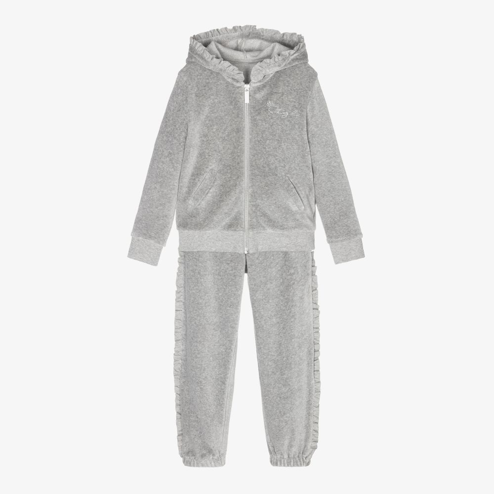 Lapin House - Girls Grey Velour Tracksuit | Childrensalon