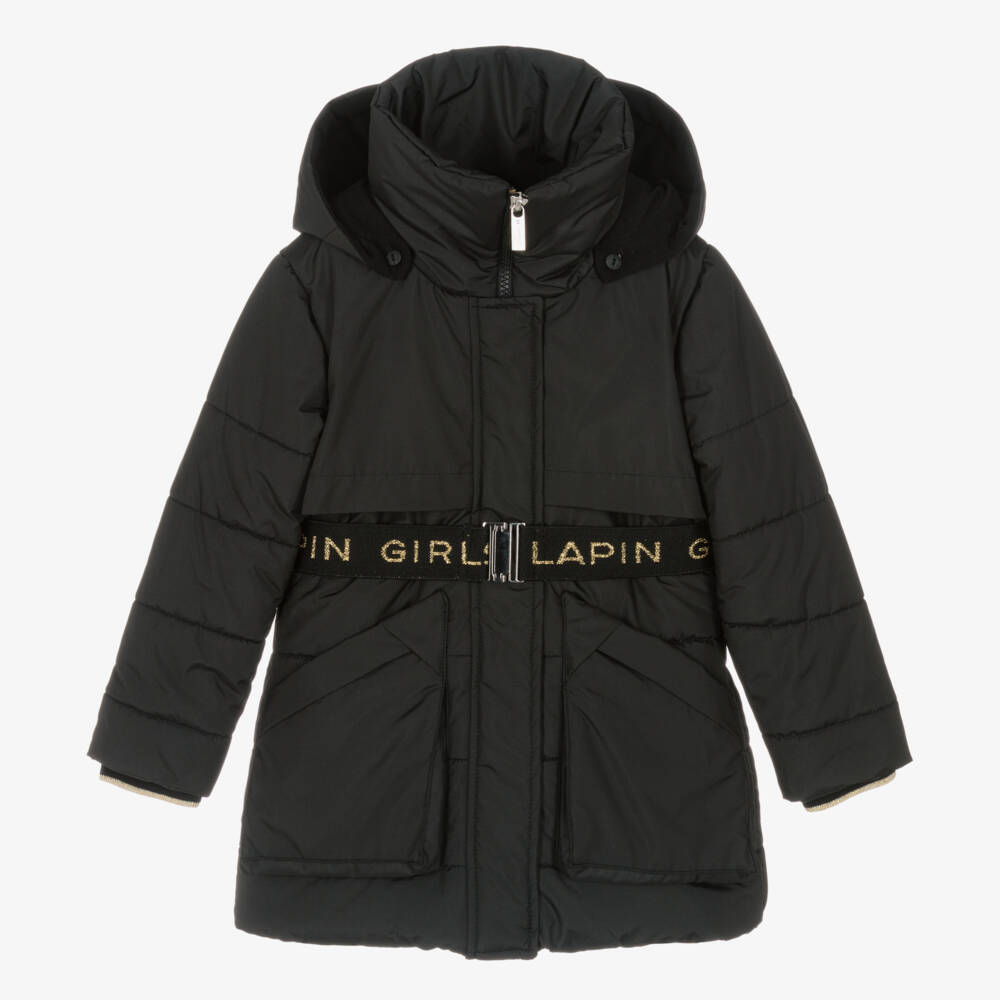 Lapin House-Girls Hooded Black Padded Coat | Childrensalon Outlet