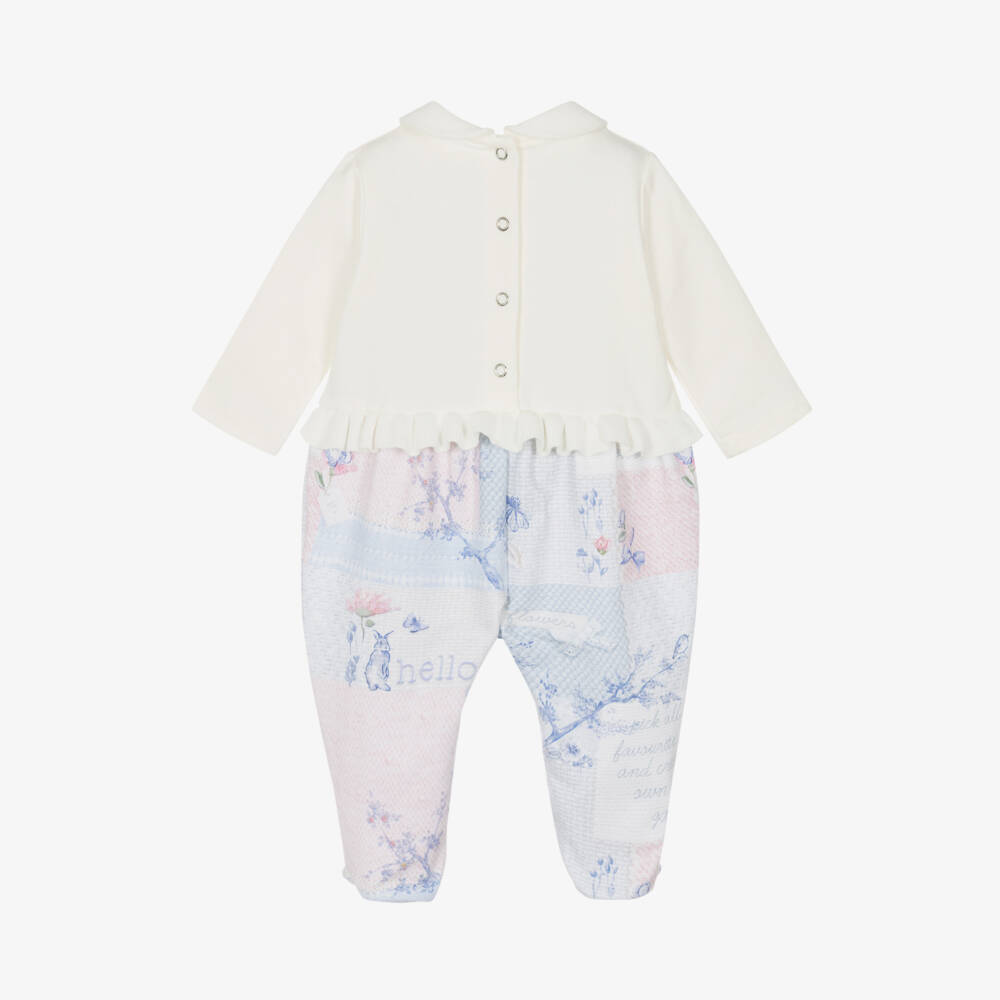 Lapin House-Girls Ivory and Blue Babysuit with Feet | Childrensalon Outlet