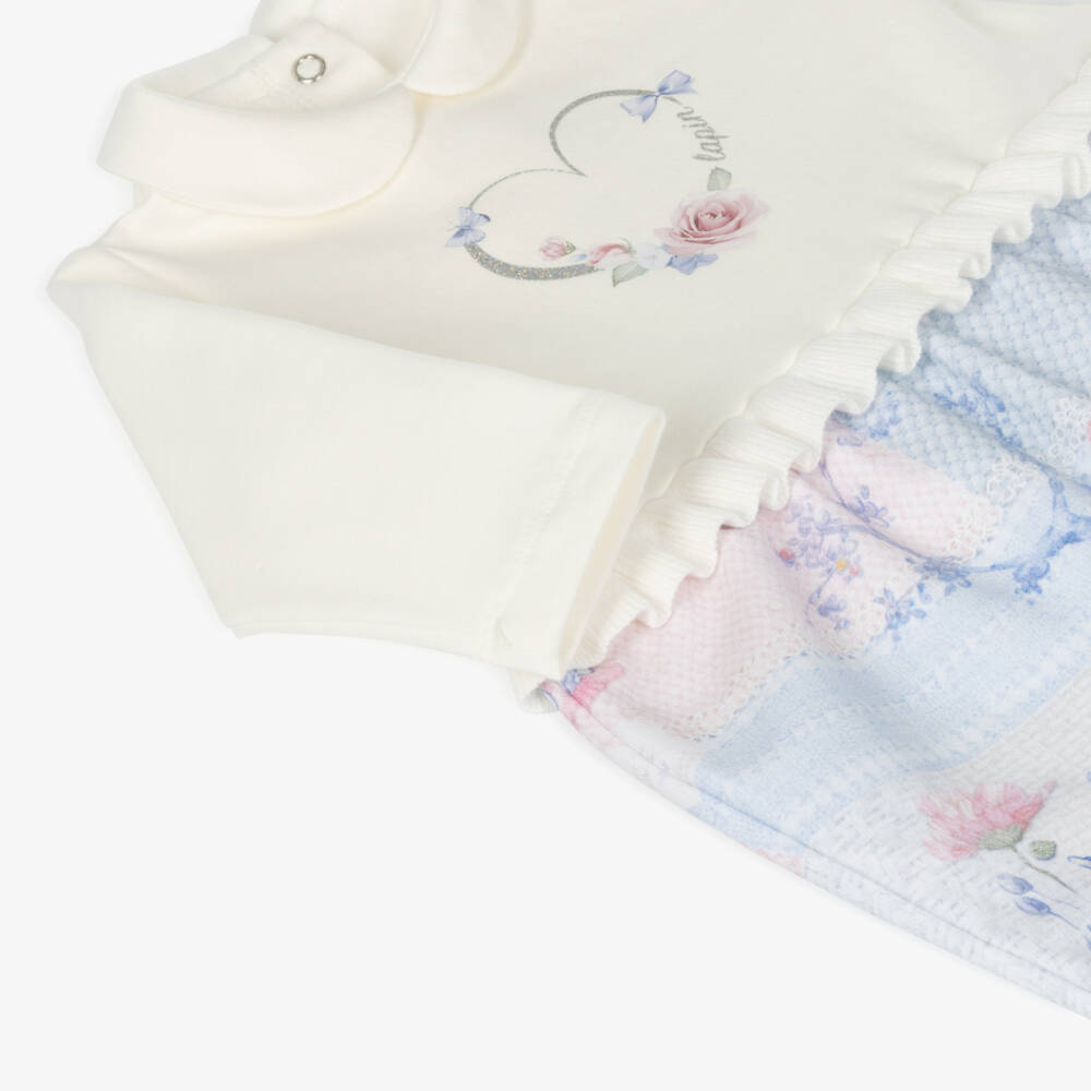 Lapin House-Girls Ivory and Blue Babysuit with Feet | Childrensalon Outlet
