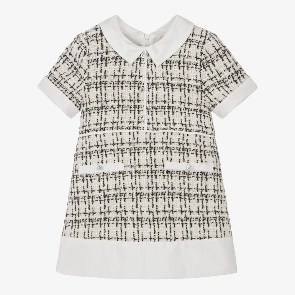 Lapin House-Girls Ivory & Black Tweed Collared Dress | Childrensalon Outlet