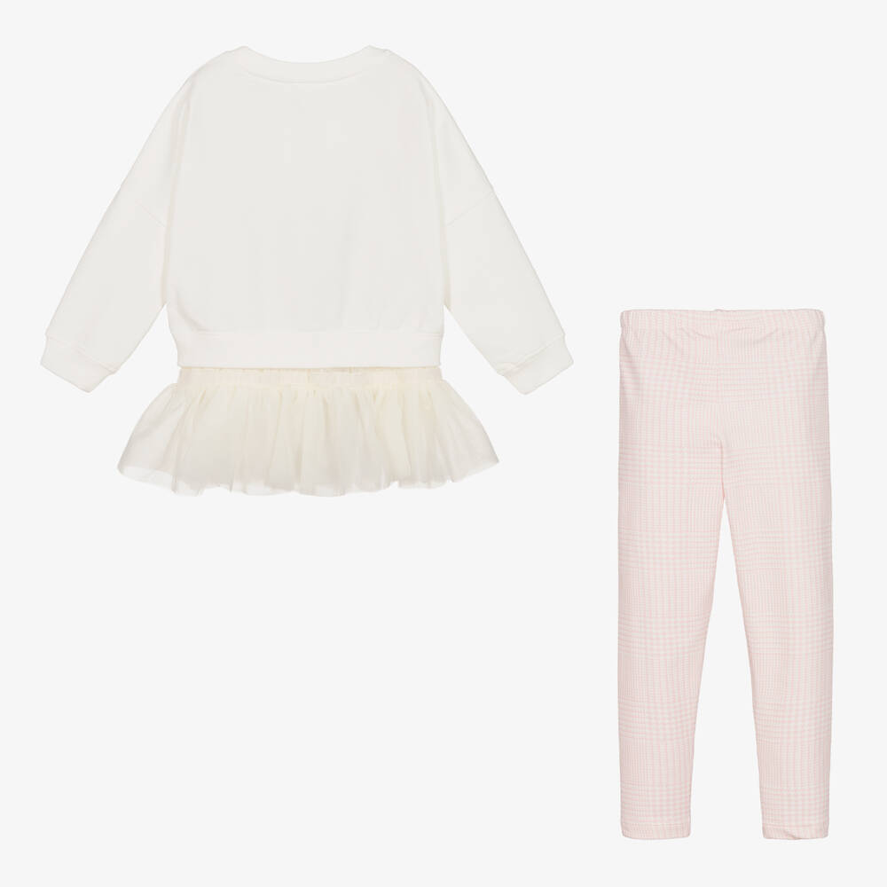 Lapin House-طقم ليقنز بطبعة ورود قطن وتول لون عاجي للبنات | Childrensalon Outlet