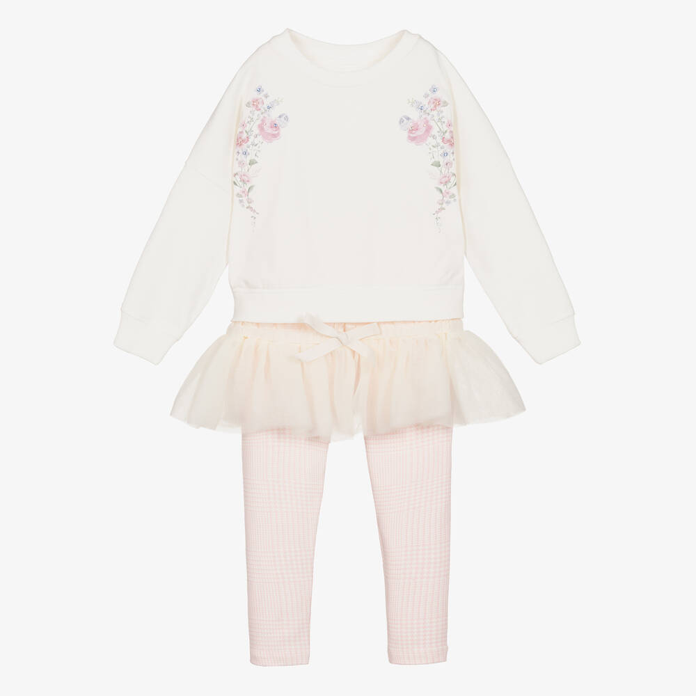 Lapin House-طقم ليقنز بطبعة ورود قطن وتول لون عاجي للبنات | Childrensalon Outlet