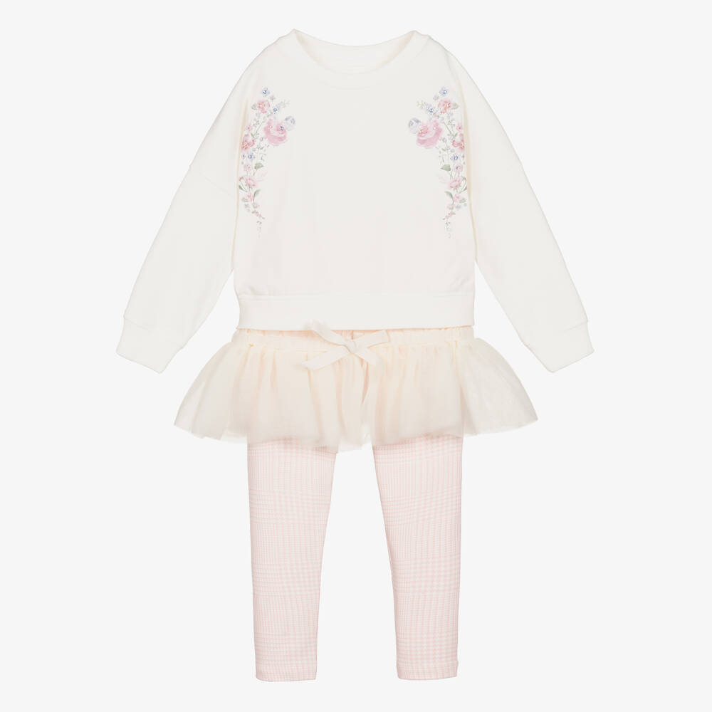 Lapin House - Girls Ivory Cotton Floral Leggings Set | Childrensalon