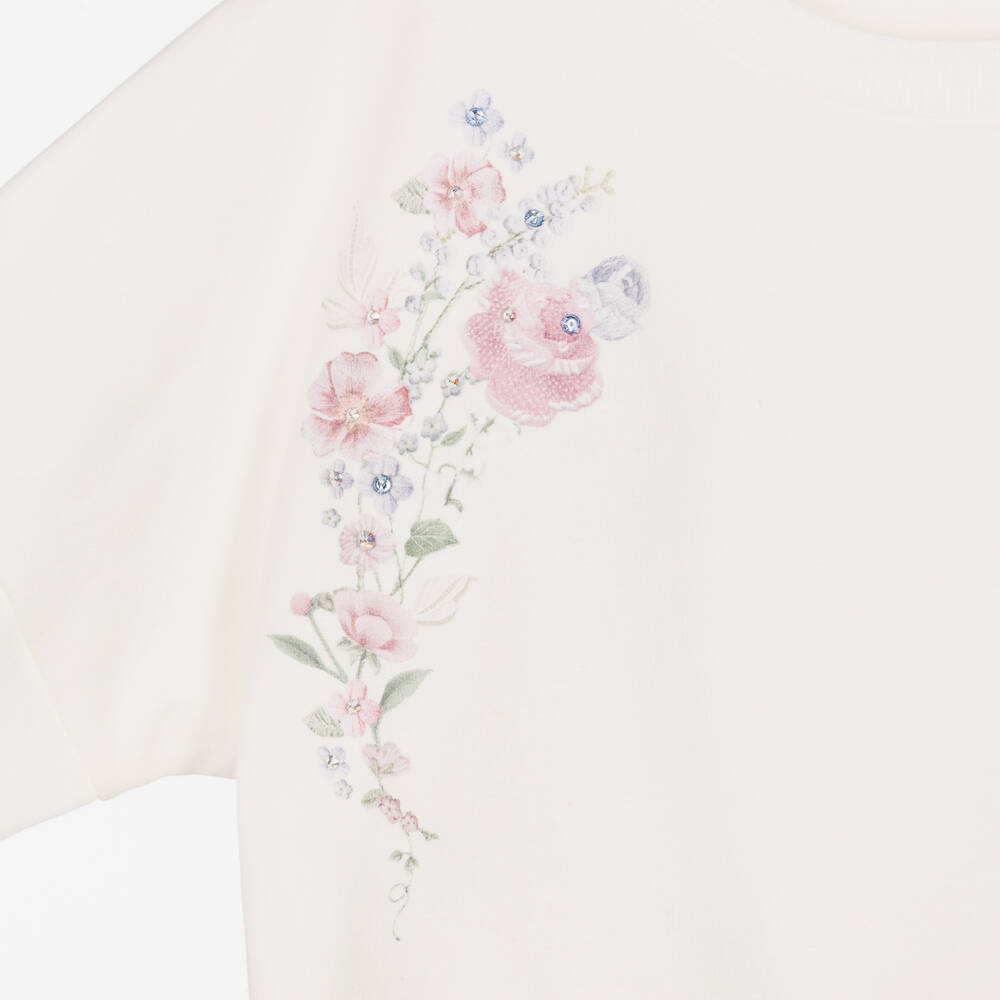 Lapin House-طقم ليقنز بطبعة ورود قطن وتول لون عاجي للبنات | Childrensalon Outlet