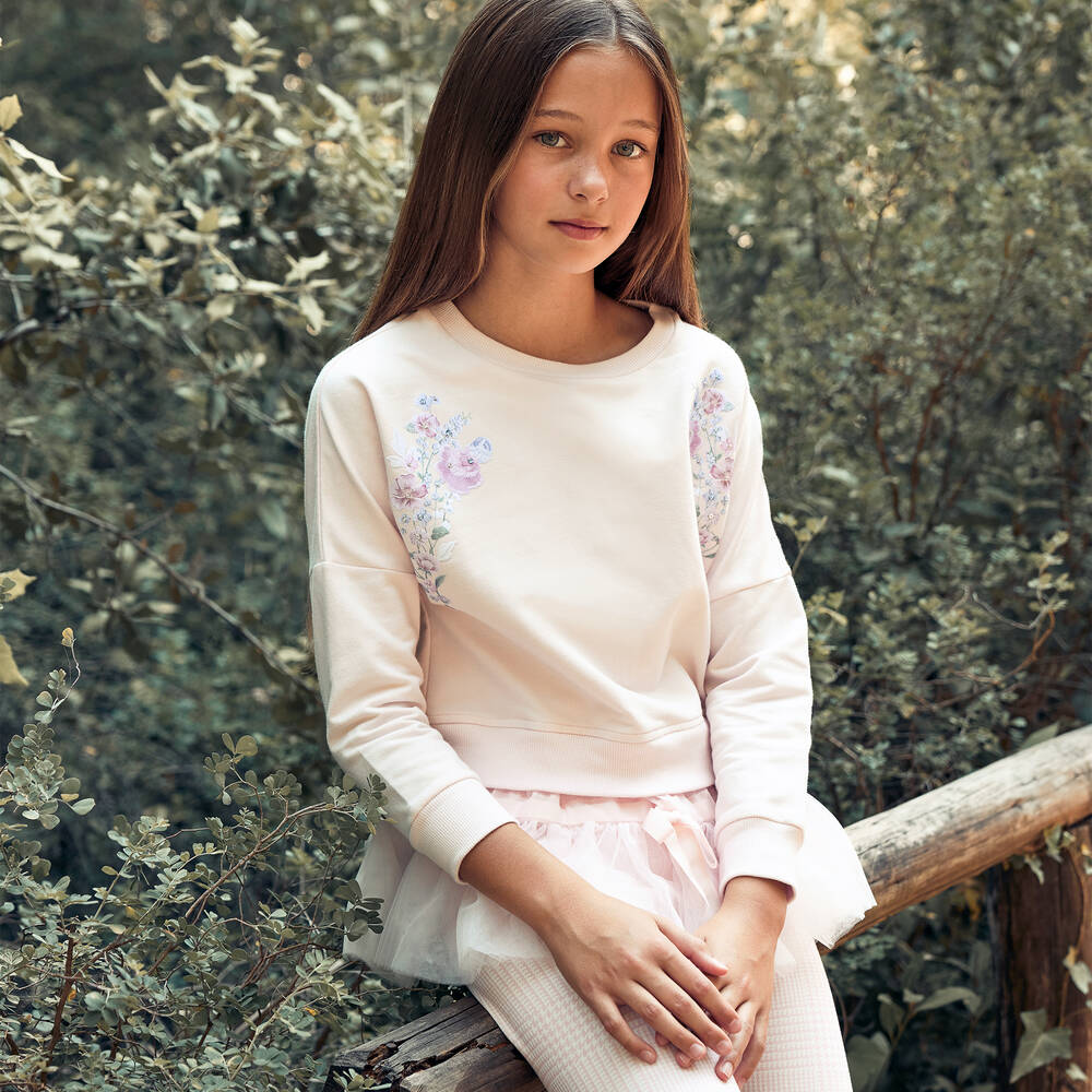 Lapin House-طقم ليقنز بطبعة ورود قطن وتول لون عاجي للبنات | Childrensalon Outlet