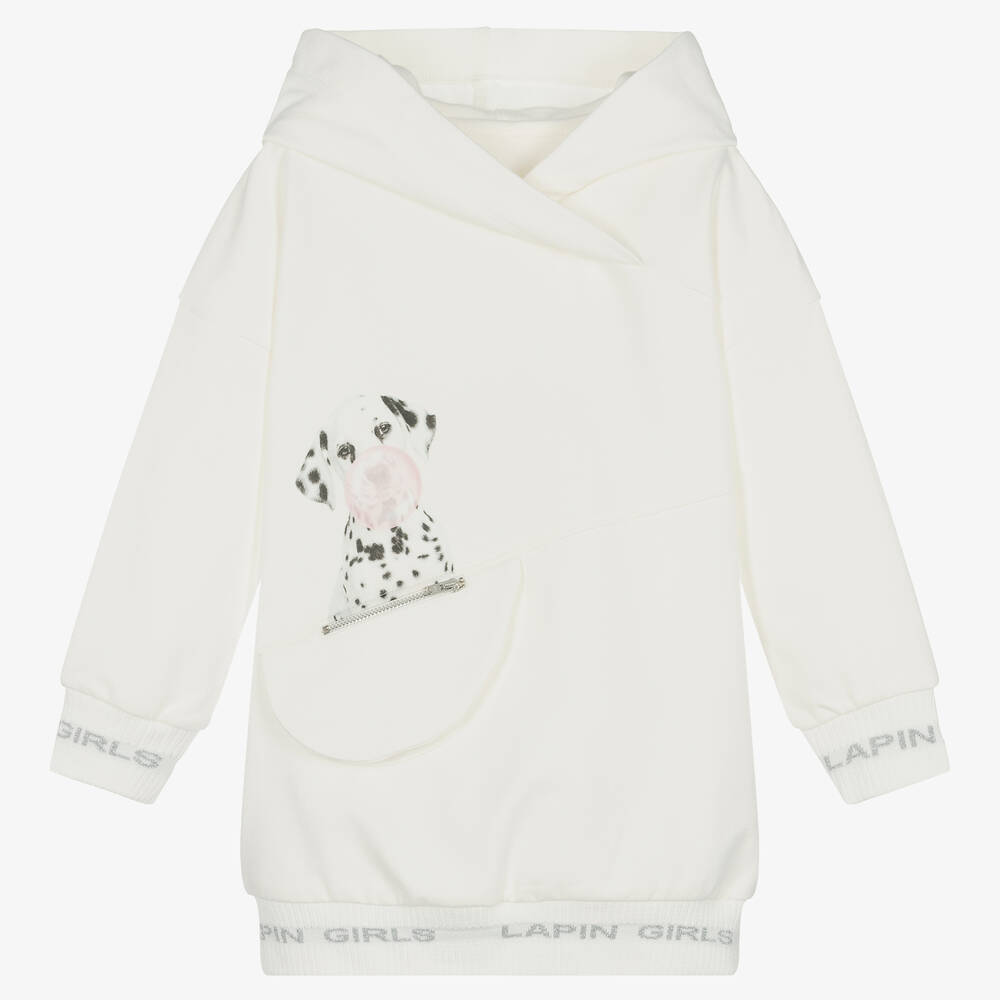 Lapin House - Girls Ivory Cotton Hooded Dress | Childrensalon