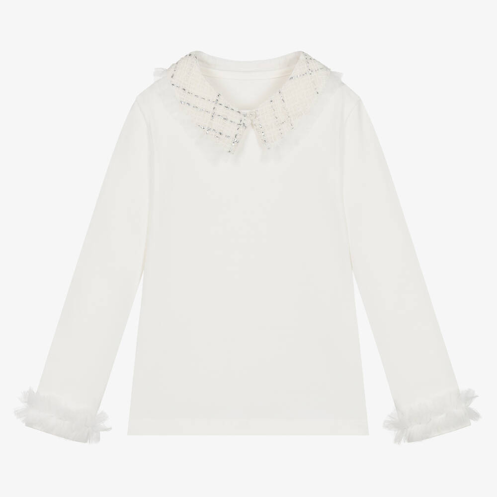 Lapin House-Кремовый топ из хлопкового джерси с воротником | Childrensalon Outlet
