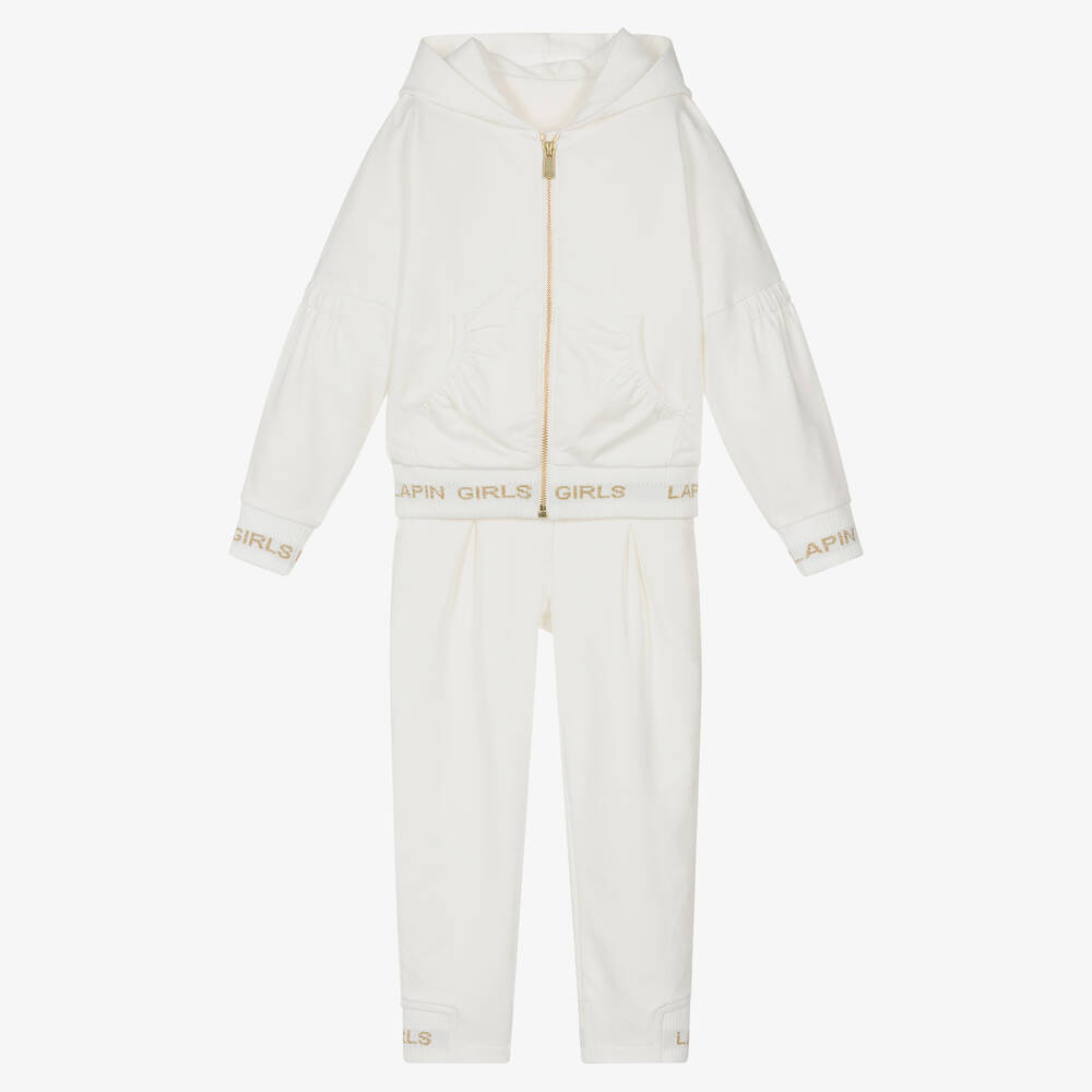 Lapin House - Girls Ivory Cotton Tracksuit | Childrensalon